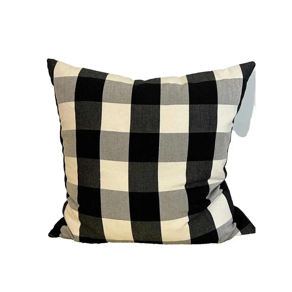 Mill Home Black White Check Pillows Cushions Feather Filled 18